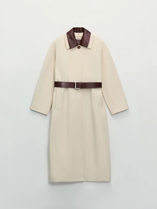 Плащ с кожаным воротником и ремнем ZR2604102217-60 / Zarina  фото 9