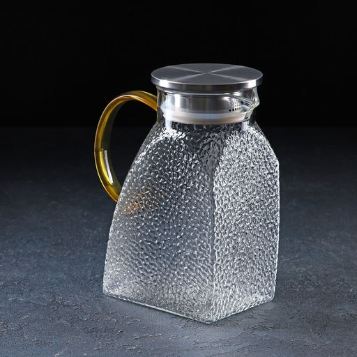 Кувшин для воды Magistro «Сара», 1.3 л, 16.9×19.5 см, с металлической крышкой, стекло, прозрачный