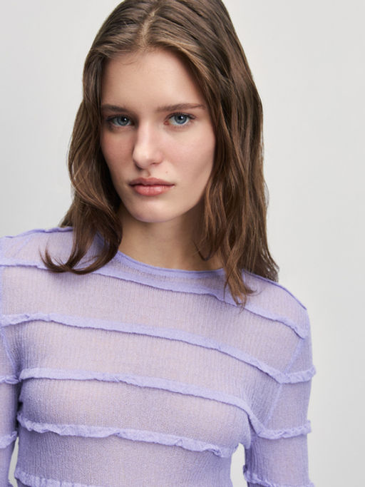 Трикотажный лонгслив с воланами из вискозы / Zarina  фото 7