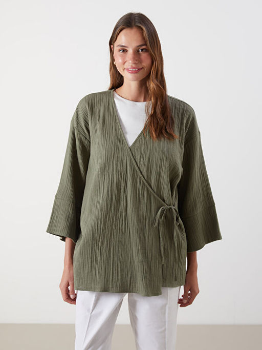 Kruvaze Yaka Dokulu Kad?n Kimono