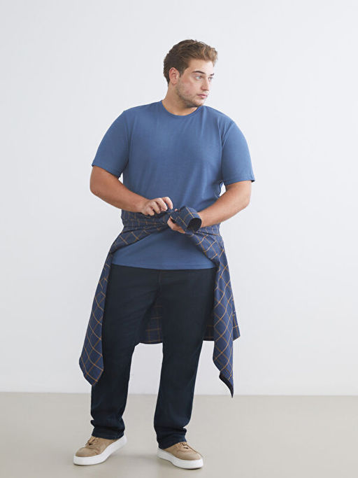 B?y?k Beden Bisiklet Yaka Penye Erkek Ti??rt