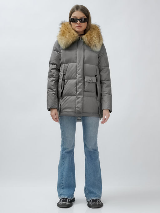 Куртка женская зимняя с мехом енот премиум класса серого цвета 3215Sr - Visdeer фото 2