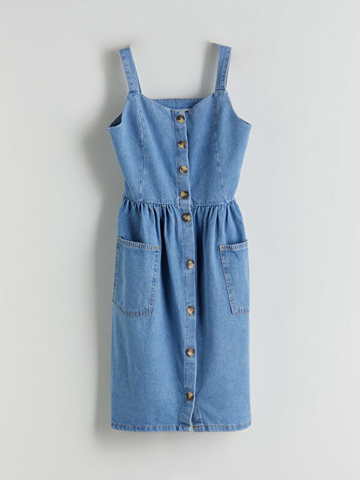 Kare Yaka K?z ?ocuk Jean Elbise