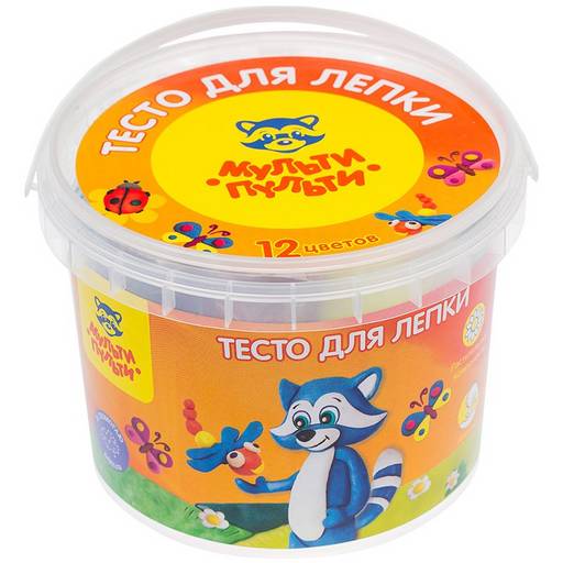 Тесто для лепки Мульти-Пульти 12цв. по 30гр. "Енот в деревне" (ТЛ_12209) в пласт. стакане