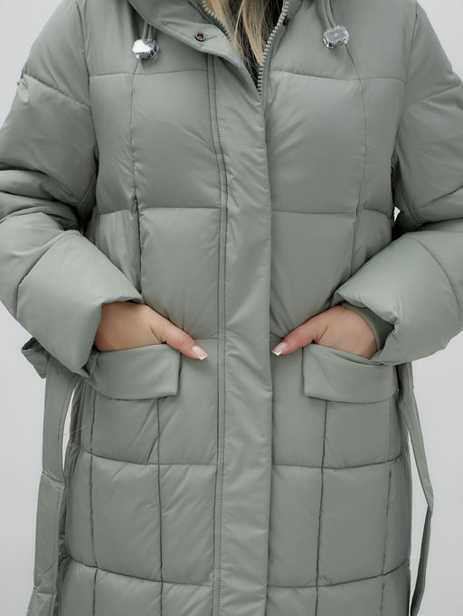 Пальто утепленное стеганное зимнее с капюшоном женское зеленого цвета 9609Z - Mtforce фото 16