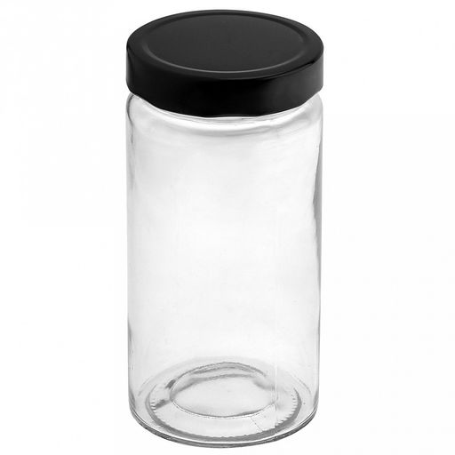 Банка стеклянная с винтовой крышкой "Сочи" 0,8л, д8,5см h17,6см, металлическая крышка, цвет - черный, д/горла - 7см, д/основания - 6,5см (Китай)