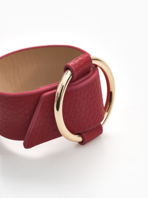 Браслет манжета «Помпеи» захват, кожа, 24 см, бордовый в золоте