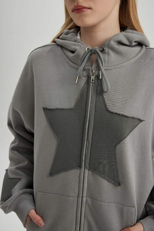 Толстовка на молнии с капюшоном и принтом Cool Oversize - Defacto фото 7