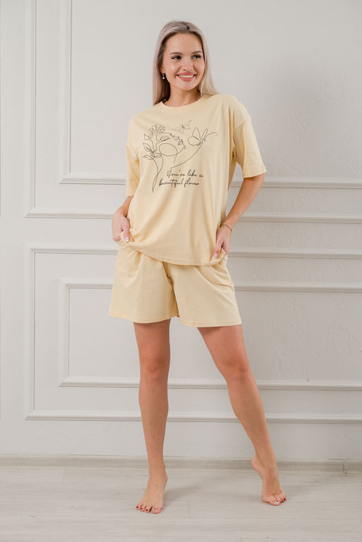 Пижама женская из кулирки Дива крем макси - Амадэль фото 2