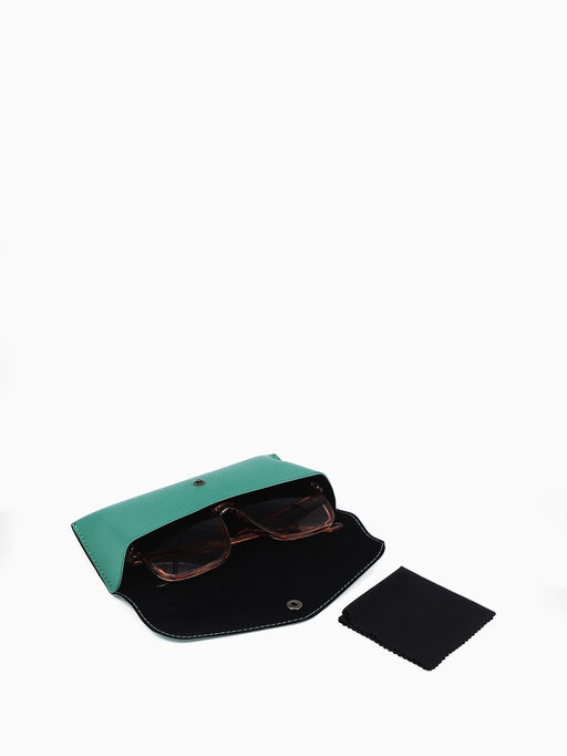 Футляр для очков на кнопке, однотонный, размер 17×4×7 см, зелёный