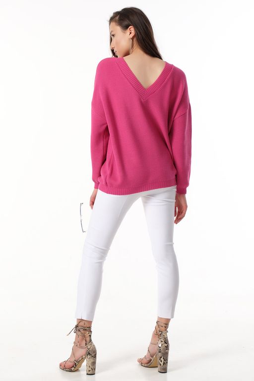 Джемпер вязаный свободный теплый с длинным рукавом розовый