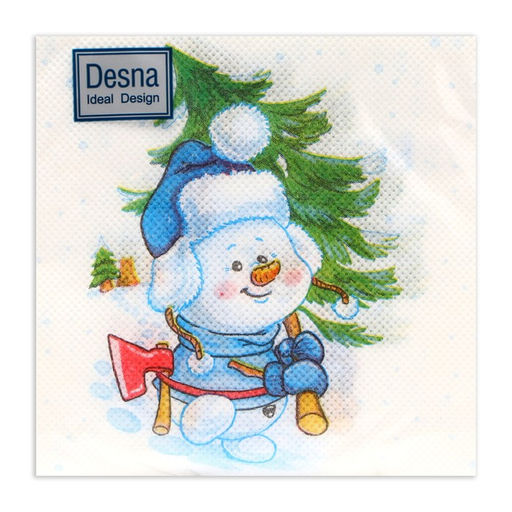 Цена за 6 шт. Салфетки новогодние бумажные Desna Design Снеговичок с елкой, 1 слой, 24?24 см, 40 шт.