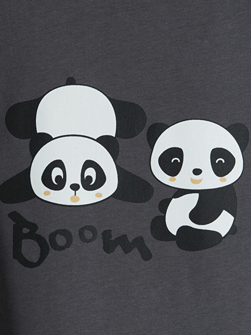 Bisiklet Yaka Panda Bask?l? Erkek ?ocuk Ti??rt