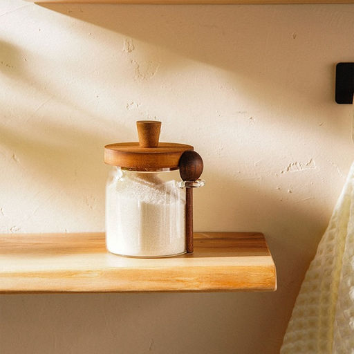 Банка для сыпучих SL Home «Южная акация», 400 мл, 10.5×9×13 см, с ложкой, стекло, прозрачная