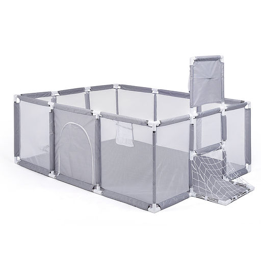 Манеж детский прямоугольный с баскетбольным кольцом и воротами (120*180*60) цвет серый