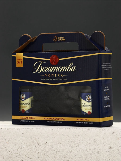 Подарочный набор мужской «Богатства», гель для душа, шампунь для волос, мочалка, Чистое счастье
