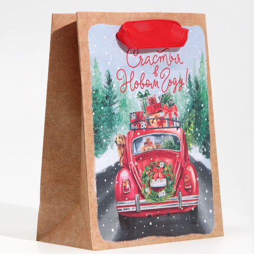 Цена за 3 шт. Пакет подарочный новогодний крафтовый Новогодний экспресс, S 12?15?5.5 см