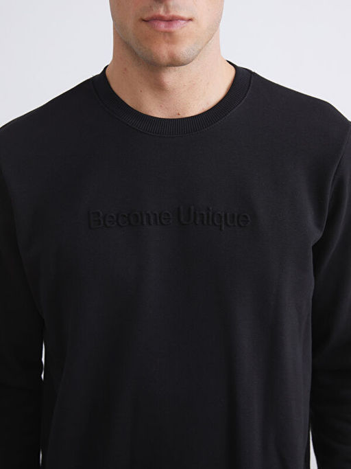 Bisiklet Yaka Bask?l? Erkek Sweatshirt