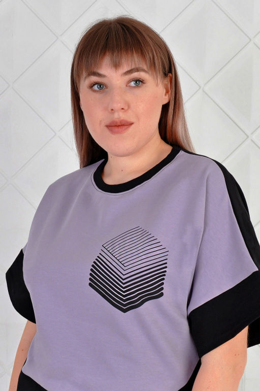 Арт. 2354/3 Костюм с брюками женский 52-60 (5 шт) Цвет:верх- черно-лила, низ- черно-лила