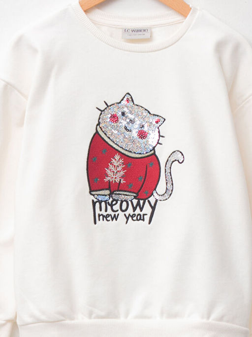 Bisiklet Yaka Y?lba?? Temal? Uzun Kollu K?z ?ocuk Sweatshirt - Waikiki фото 3