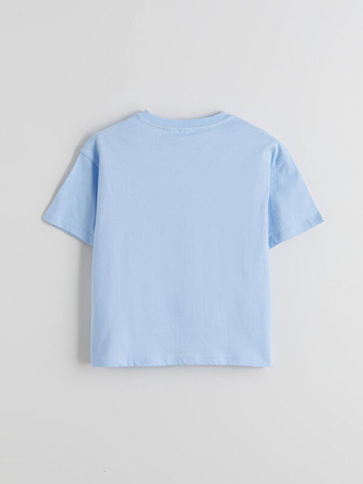 Bisiklet Yaka Stitch Bask?l? K?z ?ocuk Ti??rt