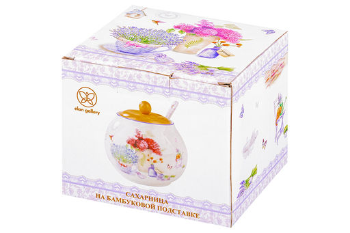 Сахарница 620 мл 11*11*12 см Лаванда + ложка + дер. крышка на дер. подставке NEW BONE CHINA - Elan gallery фото 16