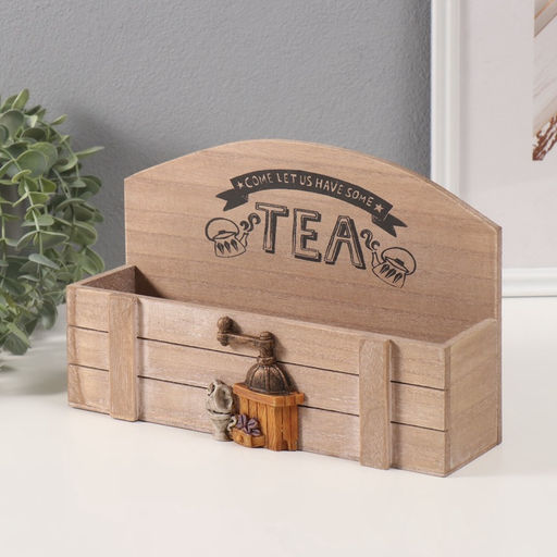 Шкатулка для украшений с делениями «Чай и набор для варки кофе», дерево, 7×26.5×17 см
