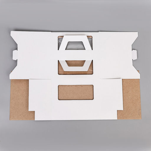 Коробка под торт 2 окна, с ручками, белая, + подложка 2.5 золото - белый, 24×24×20 см