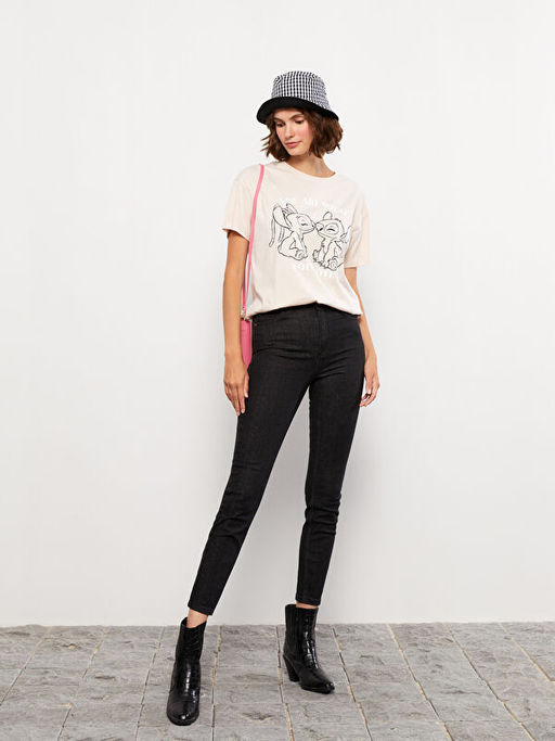 Kad?n Y?ksek Bel Slim Fit D?z Jean Pantolon