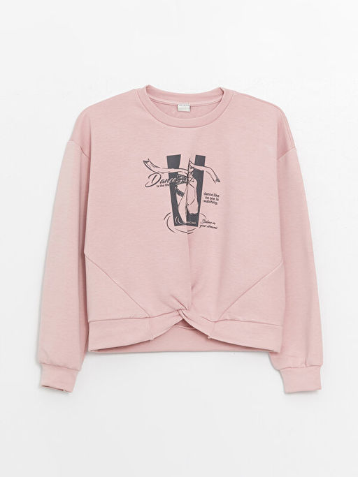 Bisiklet Yaka Bask?l? Uzun Kollu K?z ?ocuk Sweatshirt - Waikiki фото 3