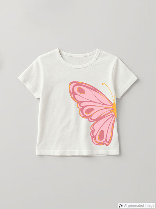 Bisiklet Yaka Bask?l? K?z ?ocuk Ti??rt