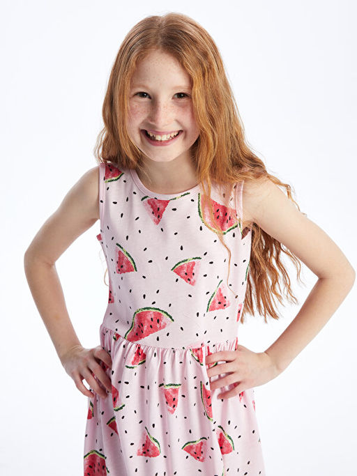 Bisiklet Yaka Bask?l? K?z ?ocuk Elbise - Waikiki фото 3