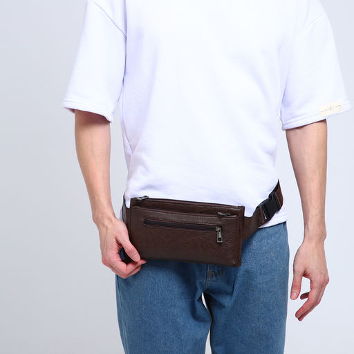 Сумка поясная на молнии, 3 наружных кармана, цвет коричневый - Simaland фото 3