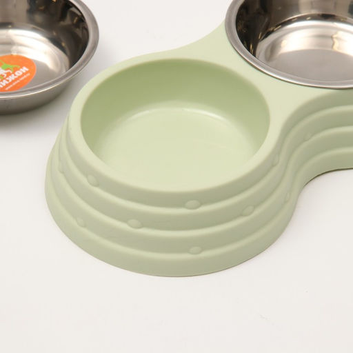 Миска металлическая двойная на пластиковом основании 2 х 160 мл, 25 х 14 х 5 см, зелёная - Пижон фото 6