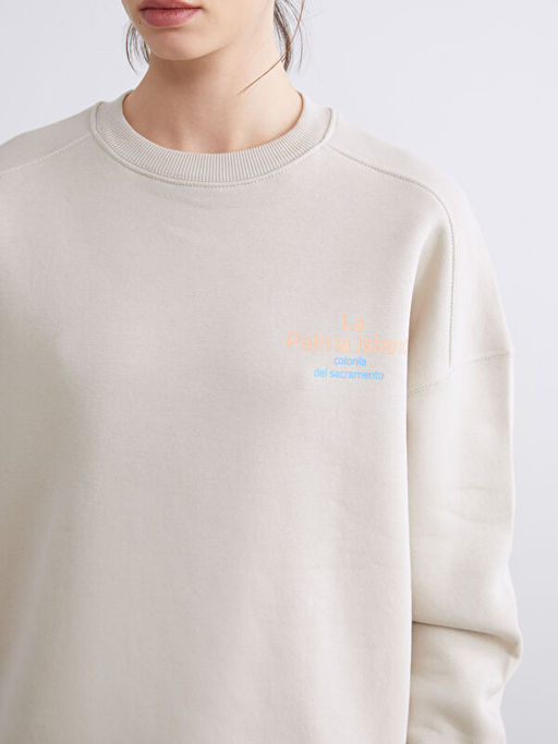 Bask?l? Oversize Kad?n Kal?n Sweatshirt