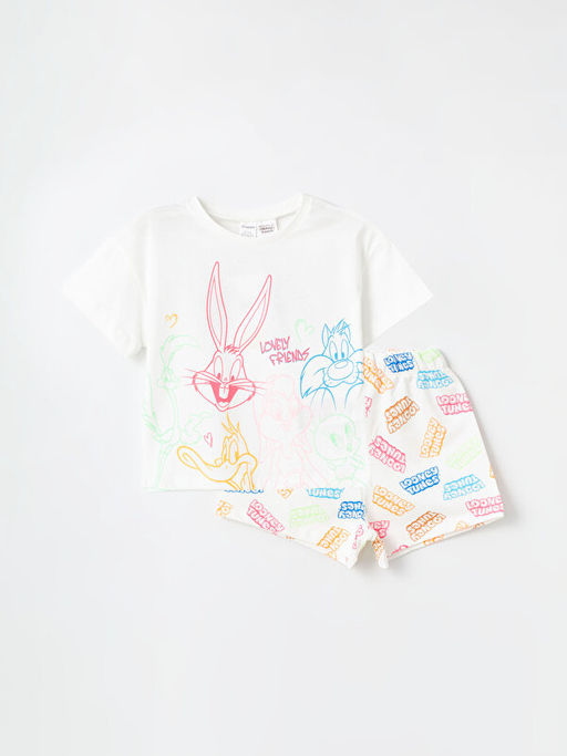 Bisiklet Yaka Bugs Bunny Bask?l? K?z Bebek Ti??rt ve ?ort 2li Tak?m