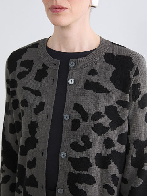 Bisiklet Yaka Leopar Desenli Kad?n Triko H?rka