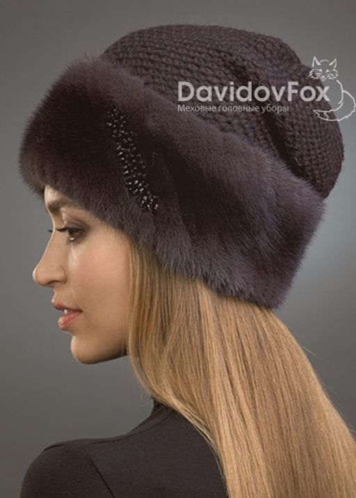 Шапка Лия норка трикотаж кофе граде
