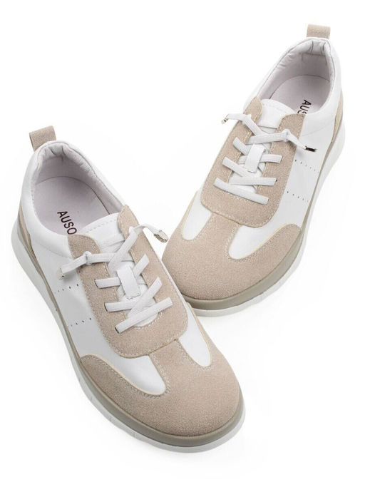 03-YA486-3 WHITE/BEIGE Кроссовки женские (натуральная кожа, натуральная замша)