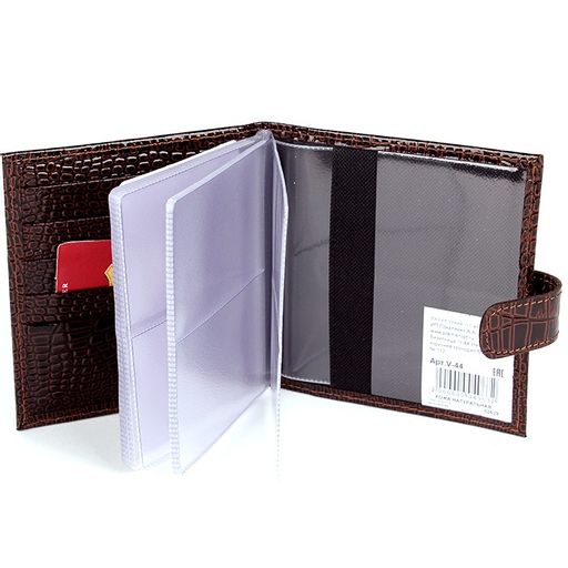 Визитница Premier-V-44 (с хляст, 2х-рядная, 5внут карм, 32карточки) натуральная кожа коричн.темный крокодил мелкий (112) 160342  фото 2