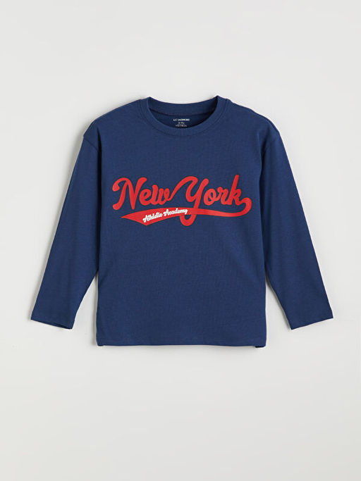 Bisiklet Yaka New York Bask?l? Erkek ?ocuk Ti??rt