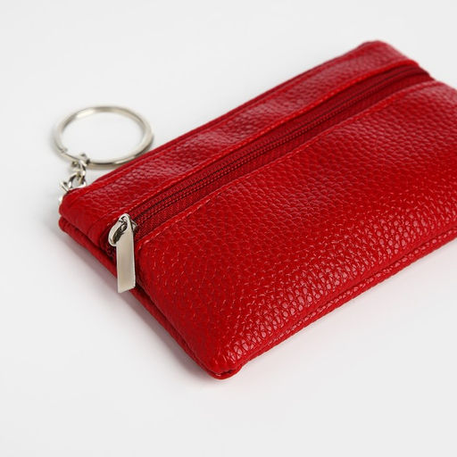 Ключница-кошелёк на молнии, с кольцом, размер 12×1×7.5 см, красная