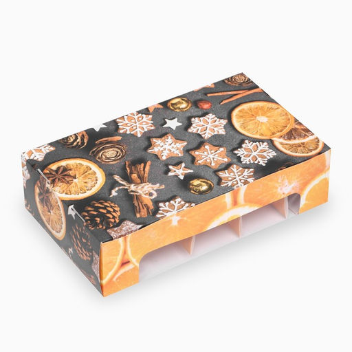 Коробка под 5 эклеров с вкладышами новогодняя «Мандарины», 25×15×6.5 см, кондитерская упаковка