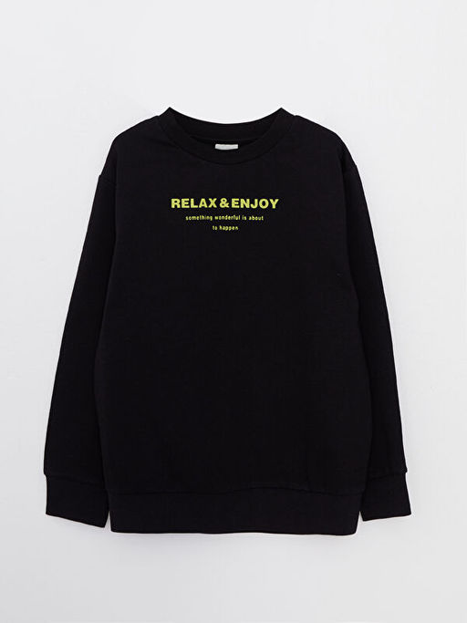 Bisiklet Yaka Bask?l? Uzun Kollu Erkek ?ocuk Sweatshirt