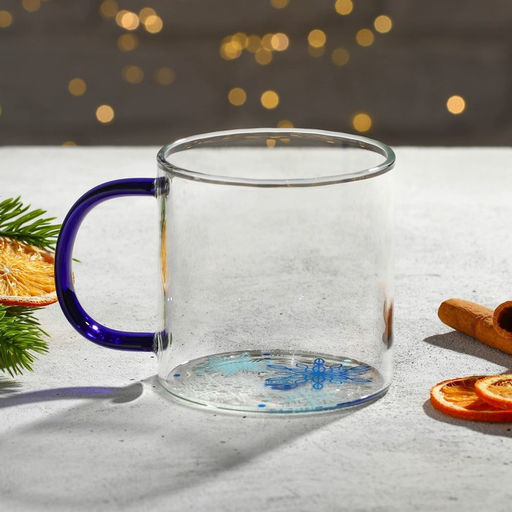 Кружка новогодняя стеклянная «Снежинки», 350 мл