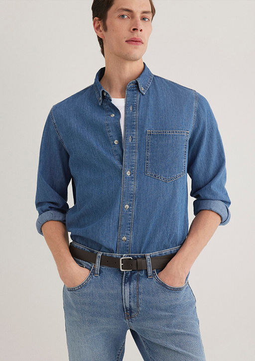 Jayden Classic Denim Indigo Mavisi Jean Gomlek  фото 2
