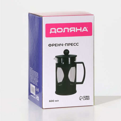 Заварочный чайник френч-пресс Доляна «Оливер», 600 мл, стекло, чёрный