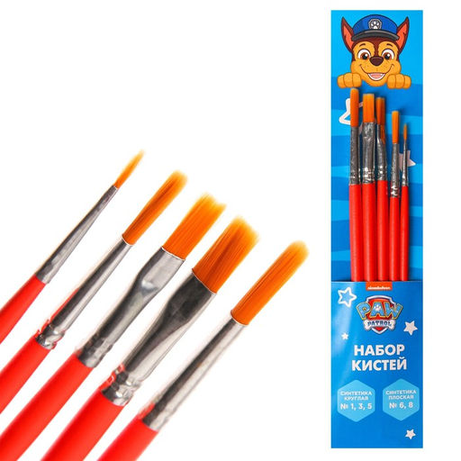 Набор кистей Синтетика 5шт (кр №1,3,5; пл: №6,8), Paw Patrol