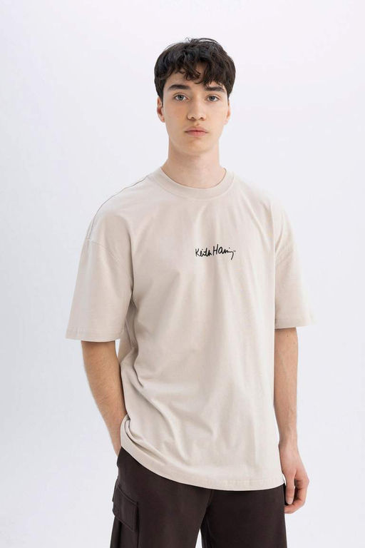 Футболка с короткими рукавами и круглым вырезом Keith Haring Comfort Fit - Defacto фото 3