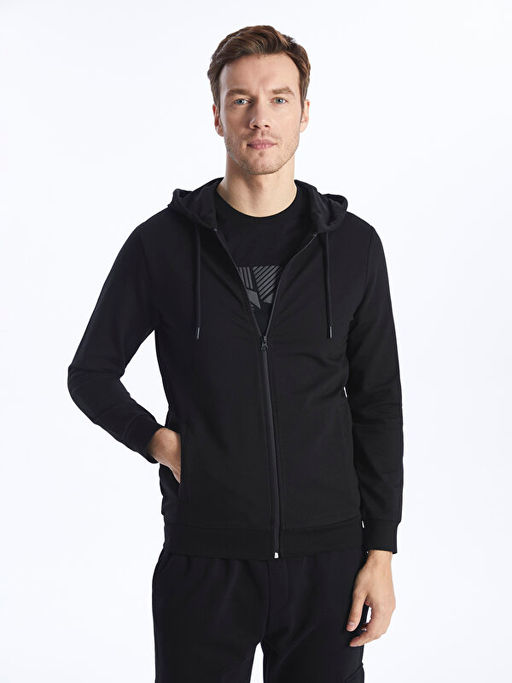 Kap??onlu Uzun Kollu Erkek Fermuarl? Sweatshirt